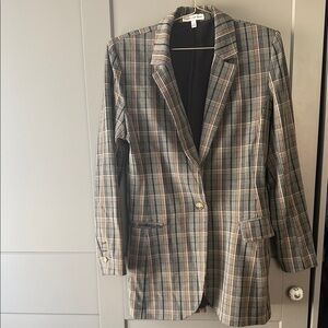 Express Plaid Single-Button Blazer in Gray and Brown Tones